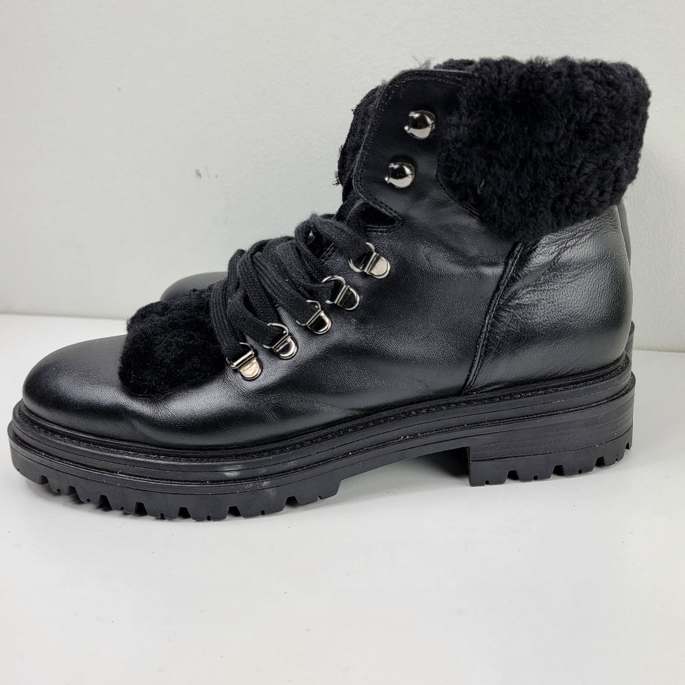 Elena Solano black leather with faux fur boots sz 40